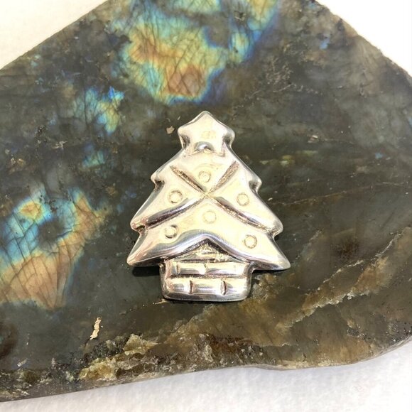VTG Sterling Silver 925 Mexico Hollow Christmas Tree Brooch Pendant - Picture 9 of 16
